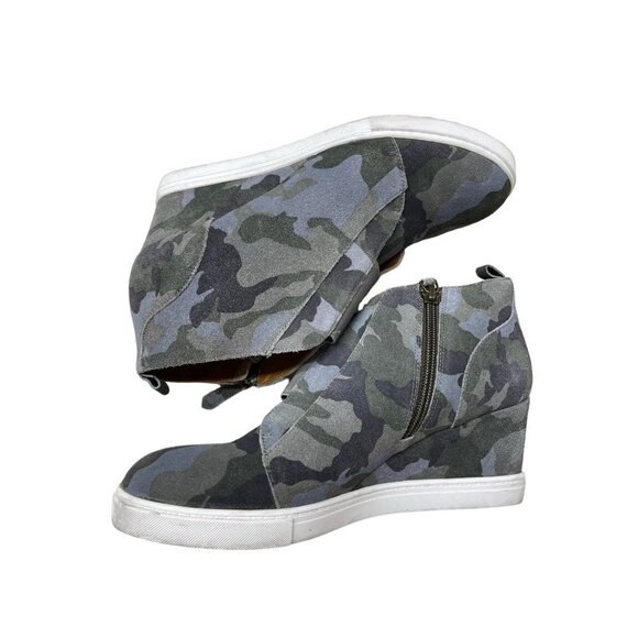 Linea Paolo Felicia suede gray camo Hidden wedge bootie sneaker size 9.5M - Picture 4 of 8